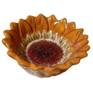 S & F Studio Figural Sunflower Open Flower Ceramic Candy Dessert Dish Bowl 6.25"